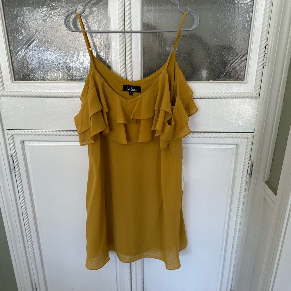 Mustard Ruffle Mini Dress - Picture 2 of 4